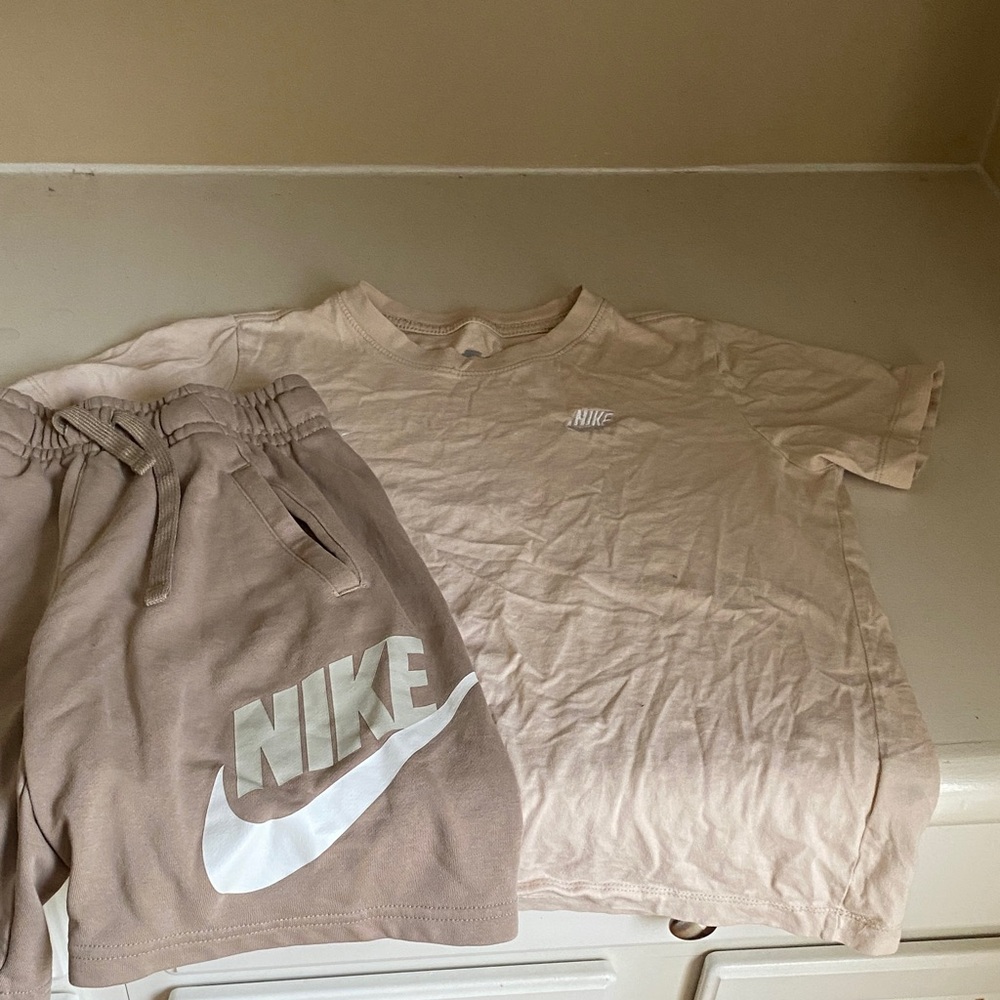 Nike Light Beige Tee and Shorts with White Logo